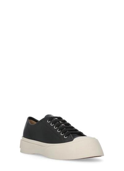Shop Marni Black Smooth Leather Sneakers