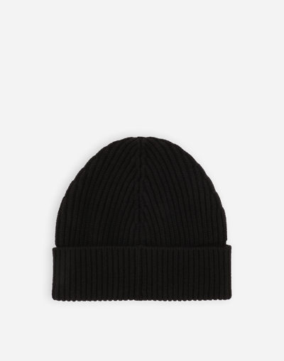 Shop Dolce & Gabbana Knit Cashmere And Wool Hat With Dg Vib3 Patch In Black