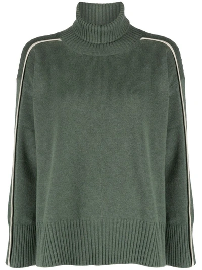 Shop Lorena Antoniazzi Green Piped Trim Sweater In Grey
