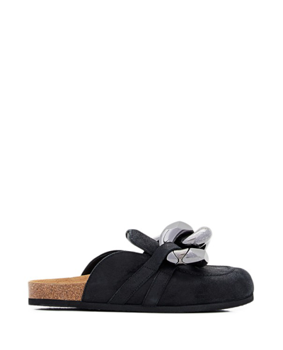 Shop Jw Anderson Suede Leather Loafers With Chain ​​detail In Black
