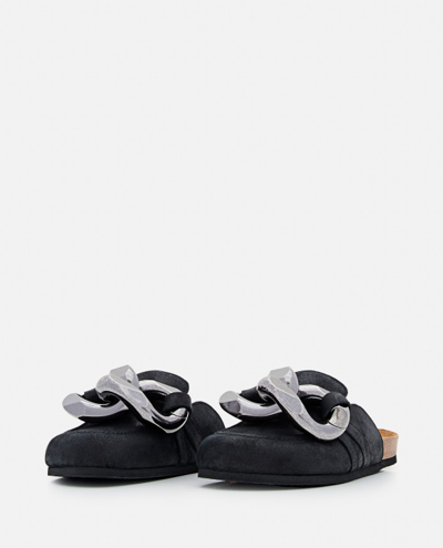 Shop Jw Anderson Suede Leather Loafers With Chain ​​detail In Black