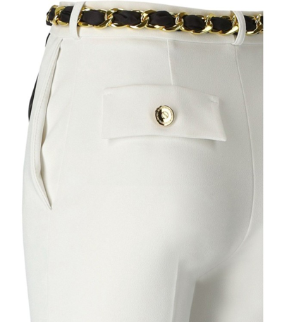 Shop Elisabetta Franchi Ivory Flare Trousers With Foulard Belt In White