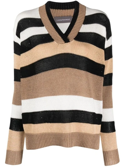 Shop Lorena Antoniazzi Multicolor Striped Sweater In Black