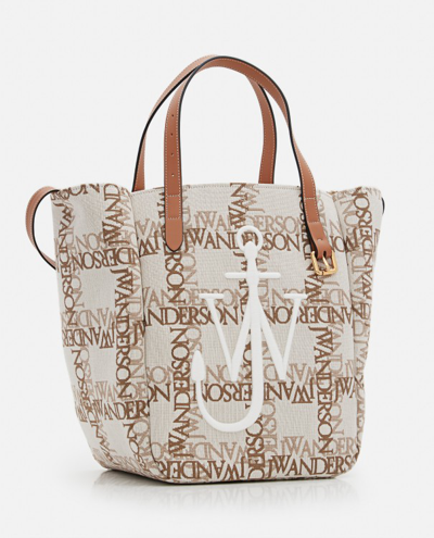 Shop Jw Anderson Double Logo Print Canvas Tote Bag In Neutrals
