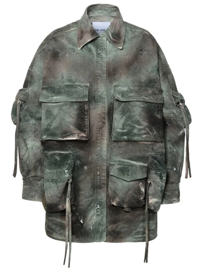 Shop Attico Fern' Short Coat In Green Camouflage Denim