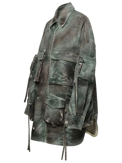 Shop Attico Fern' Short Coat In Green Camouflage Denim
