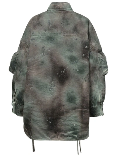 Shop Attico Fern' Short Coat In Green Camouflage Denim