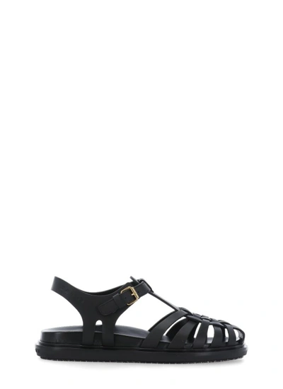 Shop Marni Black Leather Gladiator Sandals