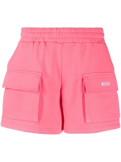 Shop Msgm Pink Logo Embroidery Shorts