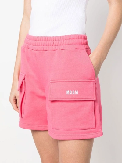 Shop Msgm Pink Logo Embroidery Shorts
