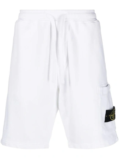 Shop Stone Island White Cotton Fleece Shorts