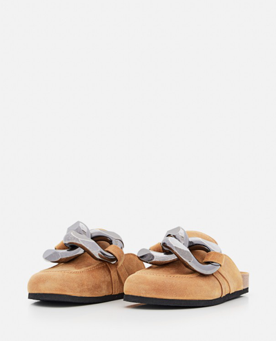 Shop Jw Anderson Suede Leather Loafers With Chain ​​detail In Neutrals