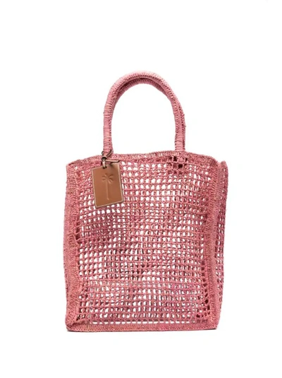 Shop Manebi Raffia Net Pink Bag
