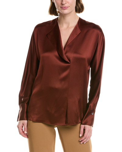 Shop Vince Dolman Sleeve Draped Silk Blouse In Red