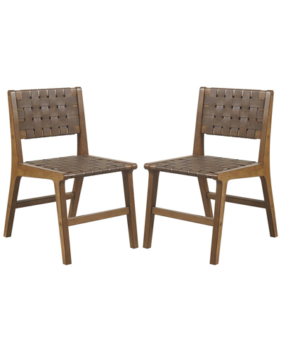 Shop Ink+ivy Set Of 2 Oslo Faux Leather Woven Dining Chairs In Brown