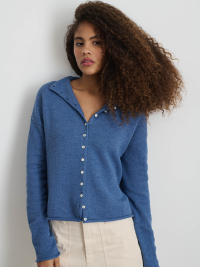 Shop Alex Mill Taylor Rollneck Cardigan In Cotton Cashmere In Harbour Blue