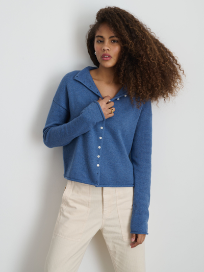 Shop Alex Mill Taylor Rollneck Cardigan In Cotton Cashmere In Harbour Blue