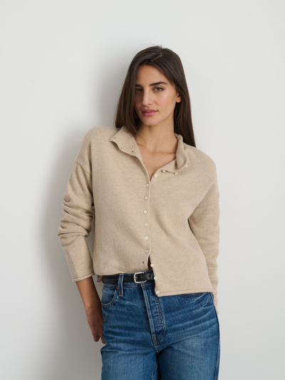 Shop Alex Mill Taylor Rollneck Cardigan In Cotton Cashmere In Vellum