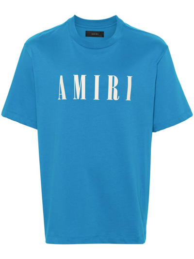 Shop Amiri Blue Logo-print Cotton T-shirt