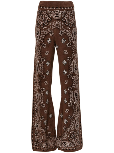 Shop Amiri Brown Bandana Intarsia Knit Track Pants