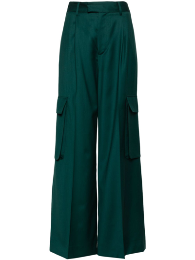 Shop Amiri Wide-leg Cargo Wool Trousers - Women's - Cupro/wool In Green