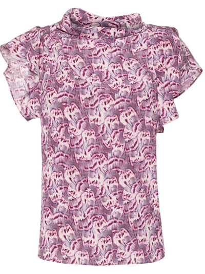 Shop Isabel Marant Pink Valency Feather-print Silk Blouse In Purple