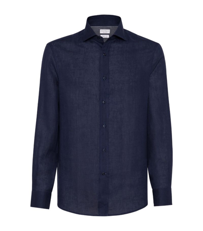 Shop Brunello Cucinelli Linen Easy Shirt In Blue