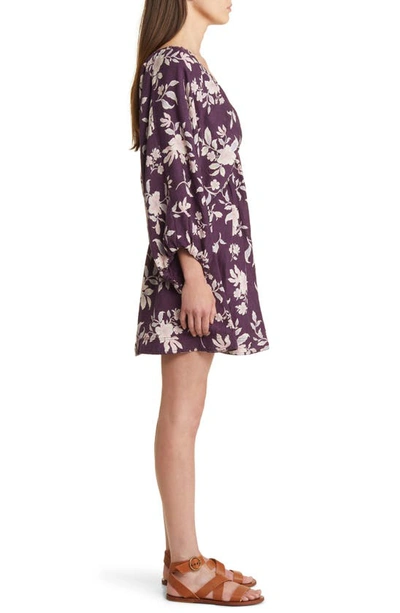 Shop Free People Portia Floral Long Sleeve Babydoll Minidress In Black Cherry Combo