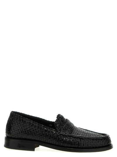 Shop Marni Braided Leather Loafers Black