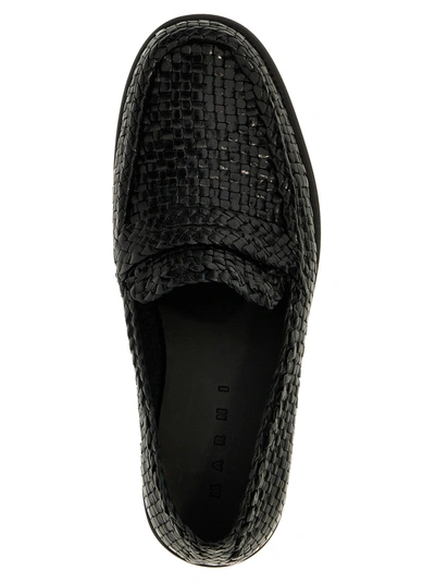 Shop Marni Braided Leather Loafers Black