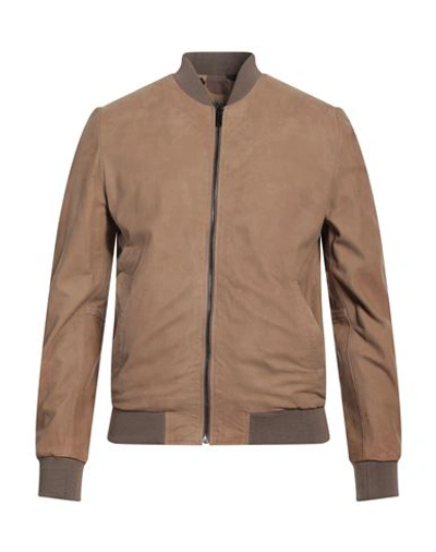 Shop Grey Daniele Alessandrini Man Jacket Camel Size 40 Ovine Leather, Textile Fibers In Beige