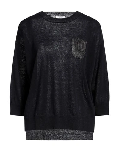 Shop Peserico Woman Sweater Midnight Blue Size 16 Metallic Fiber, Linen, Cotton