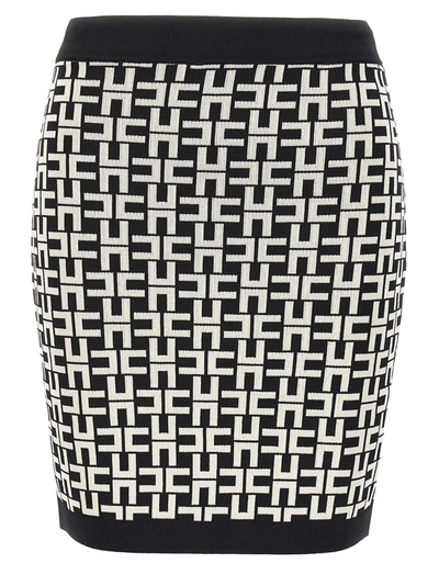 Shop Elisabetta Franchi Jacquard Logo Skirt Skirts White/black