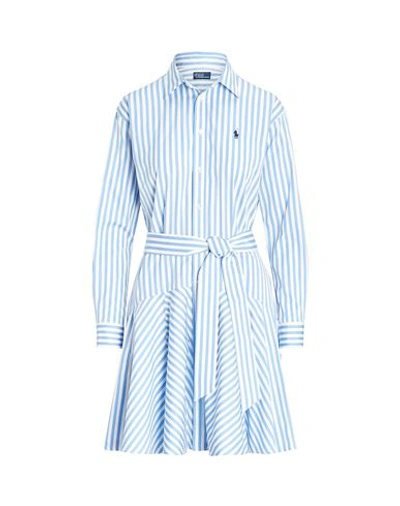 Shop Polo Ralph Lauren Striped Cotton Paneled Shirtdress Woman Mini Dress Light Blue Size 8 Cotton