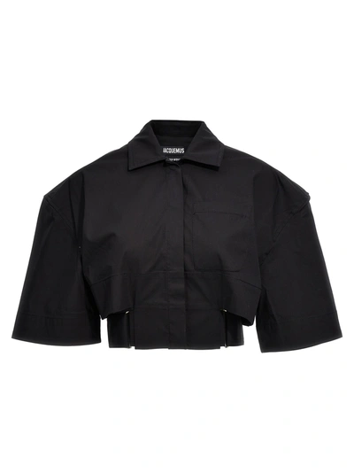 Shop Jacquemus La Chemise Courte Bari Shirt, Blouse Black