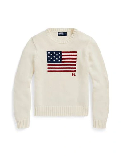 Shop Polo Ralph Lauren Flag Cotton Crewneck Sweater Woman Sweater Ivory Size L Cotton In White