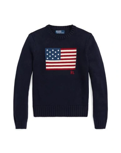Shop Polo Ralph Lauren Flag Cotton Crewneck Sweater Woman Sweater Navy Blue Size L Cotton