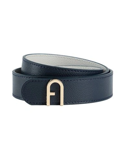 Shop Furla Flow Belt Rev. H.2,7 Woman Belt Navy Blue Size 36 Leather, Metal