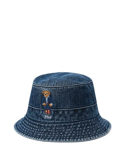 Shop Polo Ralph Lauren Polo Bear Denim Bucket Hat Man Hat Blue Size S/m Cotton