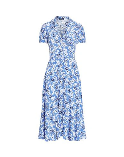 Shop Polo Ralph Lauren Floral Crepe Short-sleeve Dress Woman Midi Dress Light Blue Size 6 Viscose