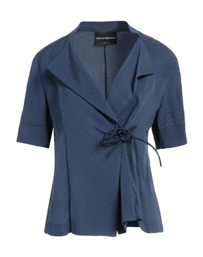 Shop Emporio Armani Woman Blazer Slate Blue Size 16 Viscose, Cupro, Polyester
