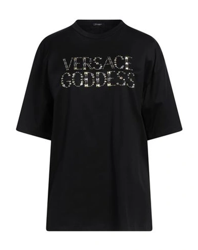 Shop Versace Woman T-shirt Black Size 6 Cotton, Metal, Glass