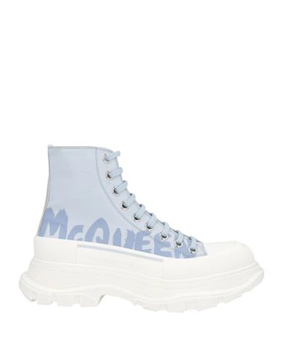 Shop Alexander Mcqueen Woman Ankle Boots Light Blue Size 8.5 Textile Fibers