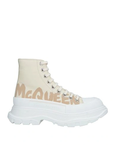 Shop Alexander Mcqueen Woman Ankle Boots Beige Size 8 Textile Fibers