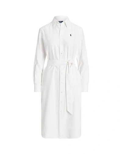 Shop Polo Ralph Lauren Belted Cotton Oxford Shirtdress Woman Midi Dress White Size 8 Cotton
