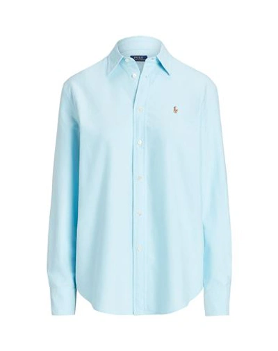 Shop Polo Ralph Lauren Relaxed Fit Cotton Oxford Shirt Woman Shirt Sky Blue Size L Cotton
