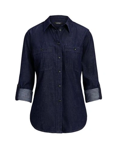 Shop Lauren Ralph Lauren Woman Denim Shirt Blue Size L Cotton