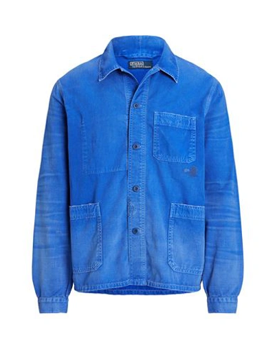 Shop Polo Ralph Lauren Twill Utility Jacket Man Shirt Bright Blue Size L Cotton