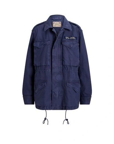 Shop Polo Ralph Lauren Relaxed Fit Surplus Broken-twill Jacket Woman Jacket Slate Blue Size L Cotton