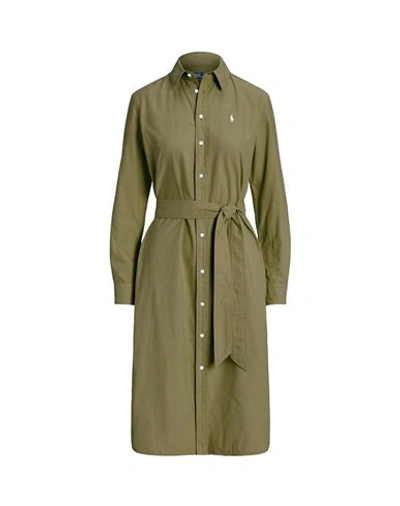 Shop Polo Ralph Lauren Belted Cotton Oxford Shirtdress Woman Midi Dress Military Green Size 6 Cotton